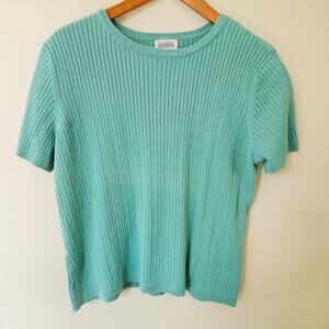 Vintage Women's Cable Knit Sweater, Size XL Green Stretch Preppy Coastal